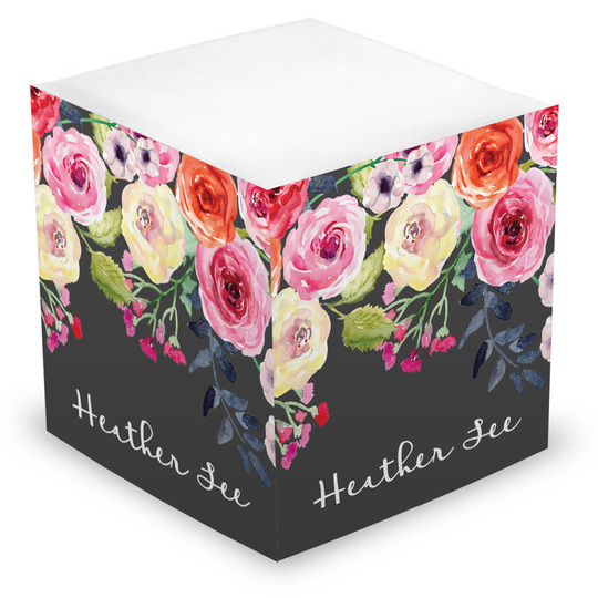 Charcoal Watercolor Roses Sticky Memo Cube
